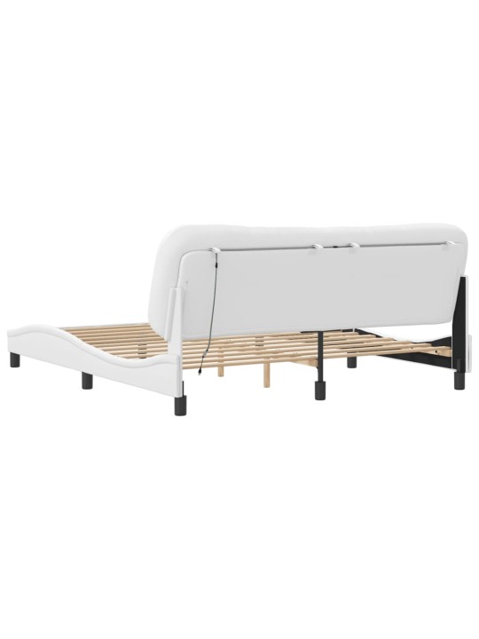 Gultas rāmis ar led, balts, 180x200 cm, mākslīgā āda