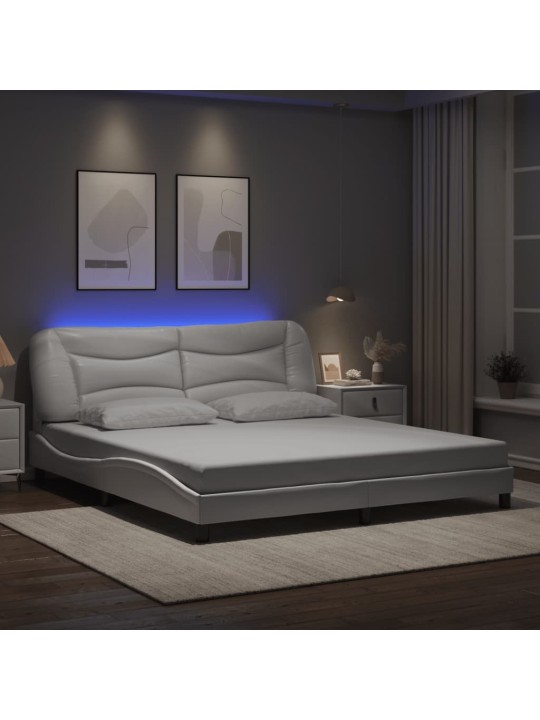Gultas rāmis ar led, balts, 180x200 cm, mākslīgā āda