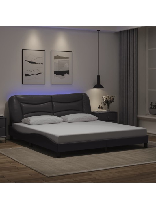 Gultas rāmis ar led, pelēks, 180x200 cm, mākslīgā āda