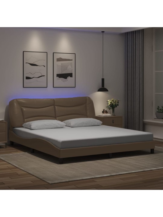 Gultas rāmis ar led, kapučīno, 180x200 cm, mākslīgā āda