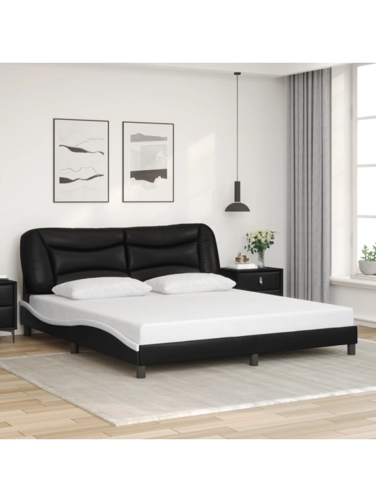Gultas rāmis ar LED, melns un balts, 180x200 cm, mākslīgā āda