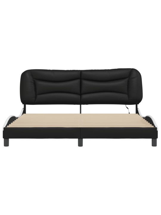 Gultas rāmis ar LED, melns un balts, 180x200 cm, mākslīgā āda