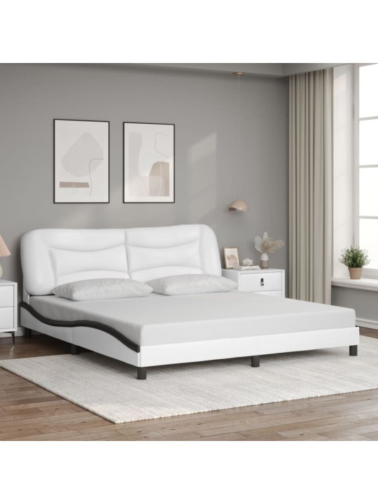 Gultas rāmis ar led, balts un melns, 180x200 cm, mākslīgā āda
