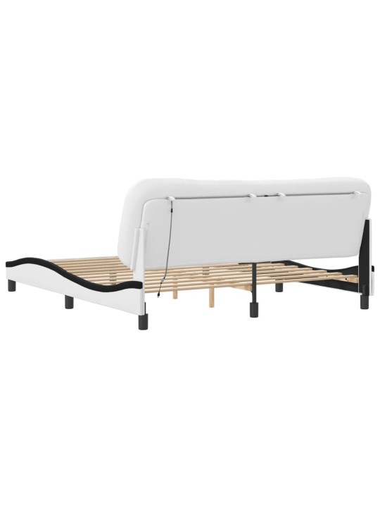 Gultas rāmis ar led, balts un melns, 180x200 cm, mākslīgā āda
