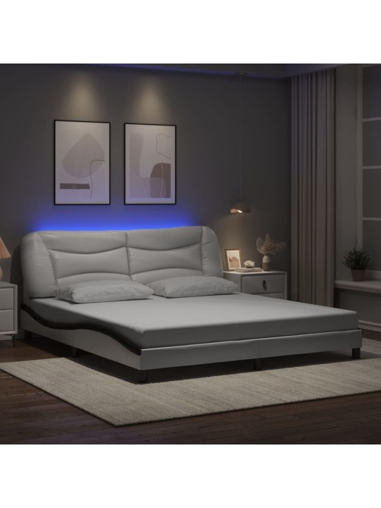 Gultas rāmis ar led, balts un melns, 180x200 cm, mākslīgā āda