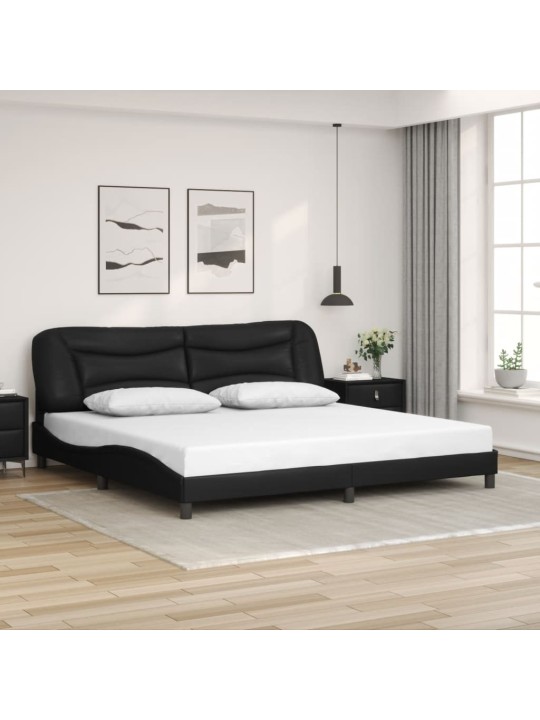 Gultas rāmis ar led, melns, 200x200 cm, mākslīgā āda