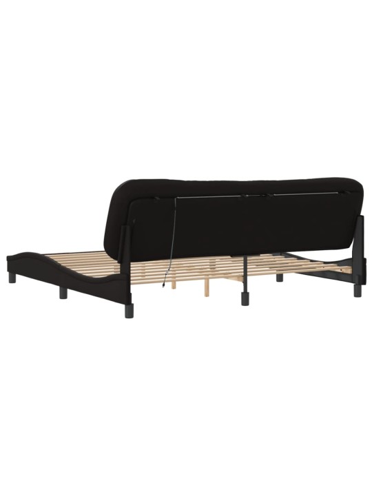 Gultas rāmis ar led, melns, 200x200 cm, mākslīgā āda