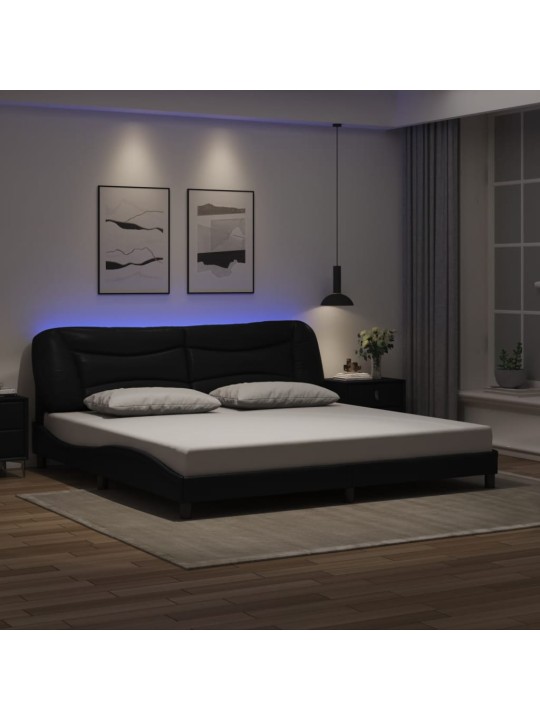 Gultas rāmis ar led, melns, 200x200 cm, mākslīgā āda