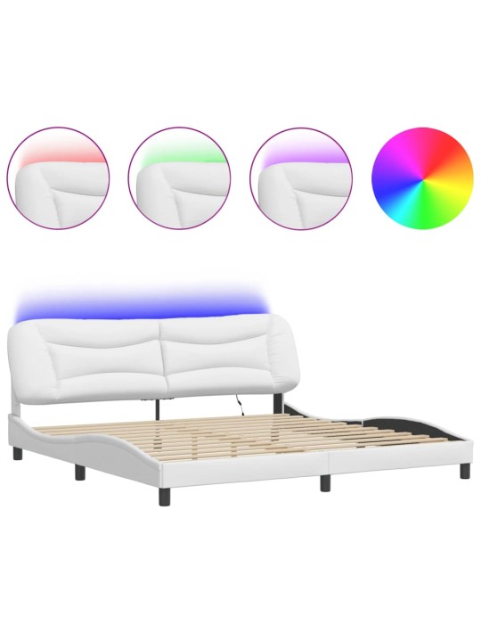 Gultas rāmis ar led, balts, 200x200 cm, mākslīgā āda