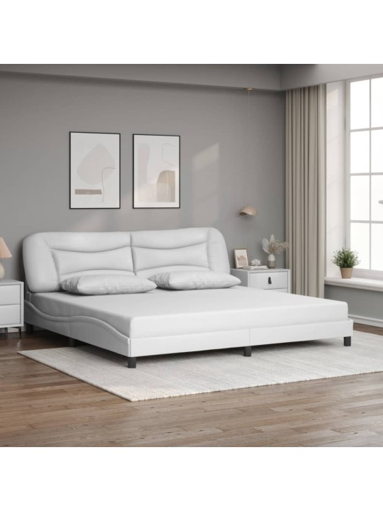 Gultas rāmis ar led, balts, 200x200 cm, mākslīgā āda