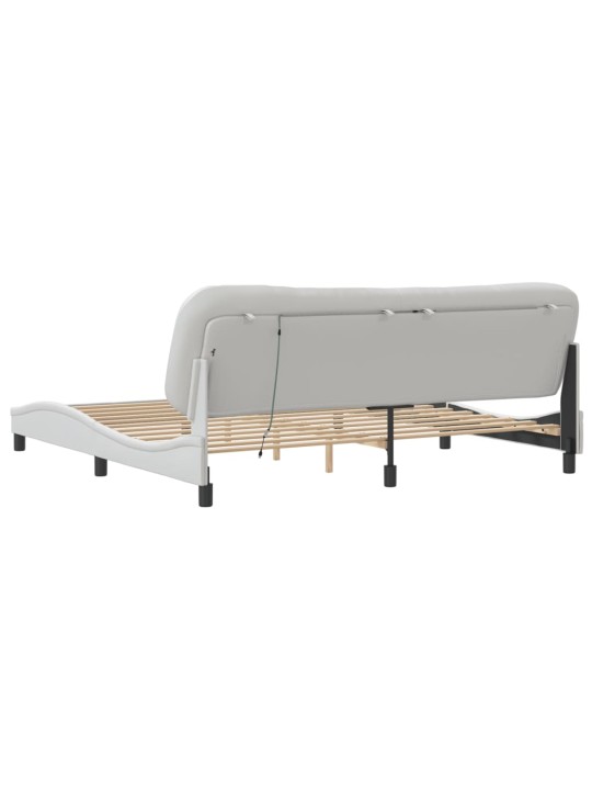 Gultas rāmis ar led, balts, 200x200 cm, mākslīgā āda