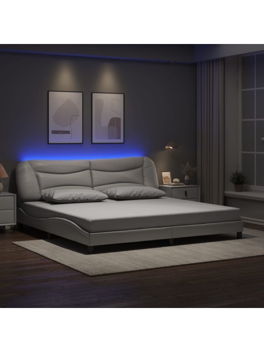 Gultas rāmis ar led, balts, 200x200 cm, mākslīgā āda