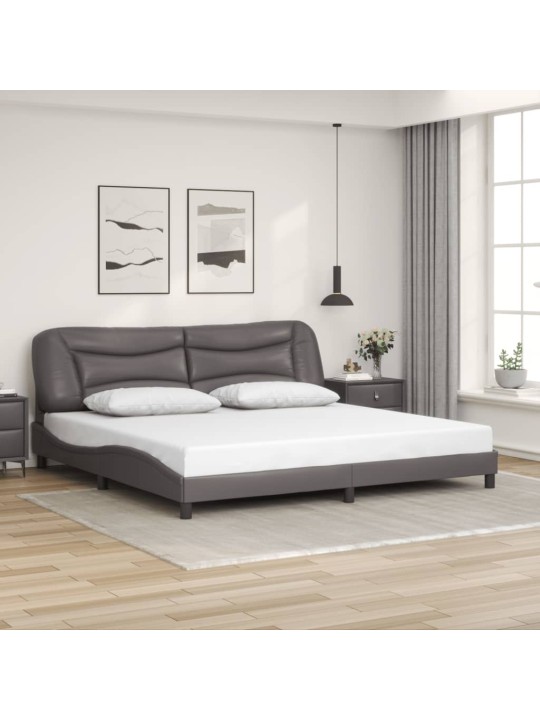 Gultas rāmis ar led, pelēks, 200x200 cm, mākslīgā āda