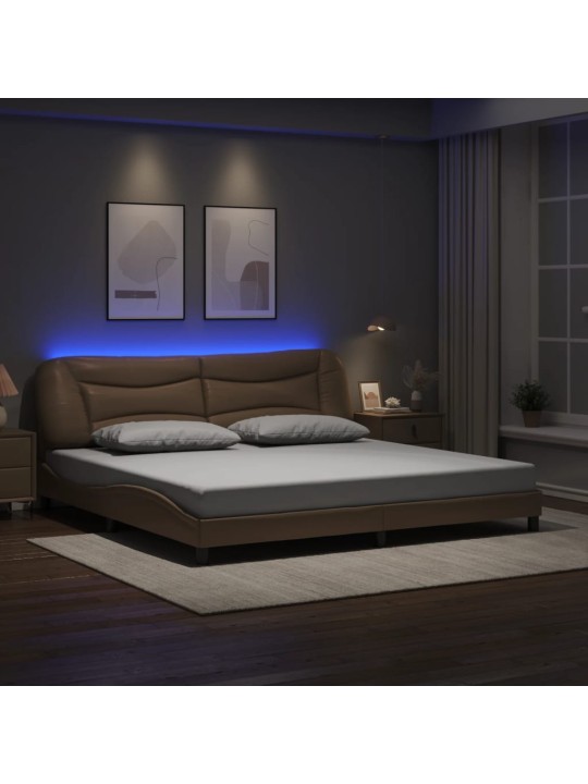 Gultas rāmis ar led, kapučīno, 200x200 cm, mākslīgā āda