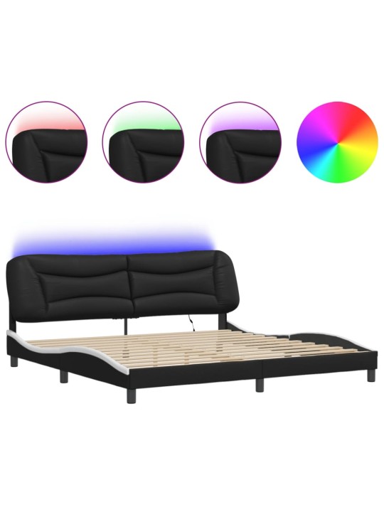 Gultas rāmis ar led, melns un balts, 200x200 cm, mākslīgā āda