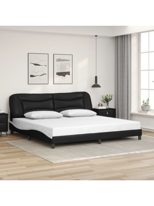 Gultas rāmis ar led, melns un balts, 200x200 cm, mākslīgā āda