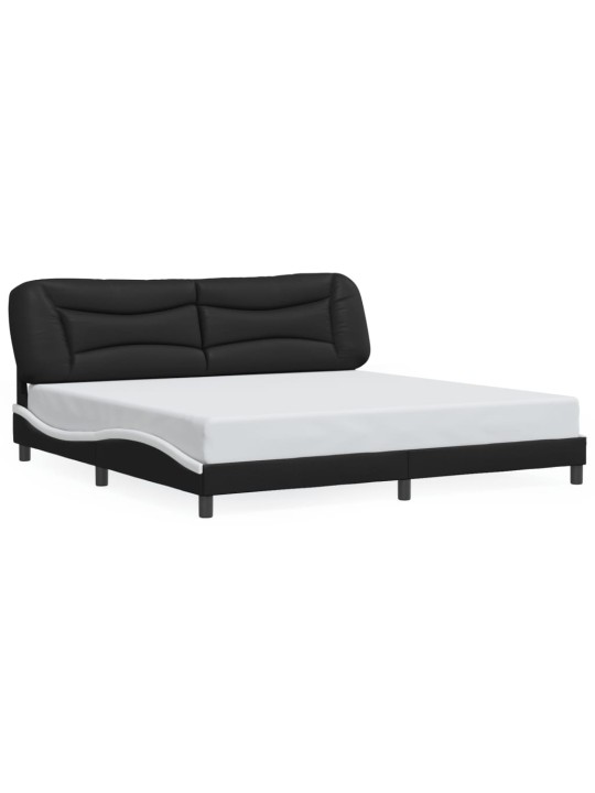 Gultas rāmis ar led, melns un balts, 200x200 cm, mākslīgā āda