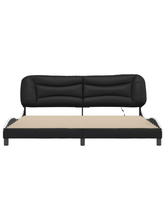 Gultas rāmis ar led, melns un balts, 200x200 cm, mākslīgā āda