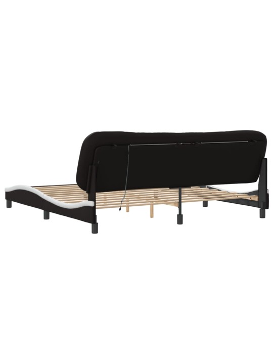 Gultas rāmis ar led, melns un balts, 200x200 cm, mākslīgā āda