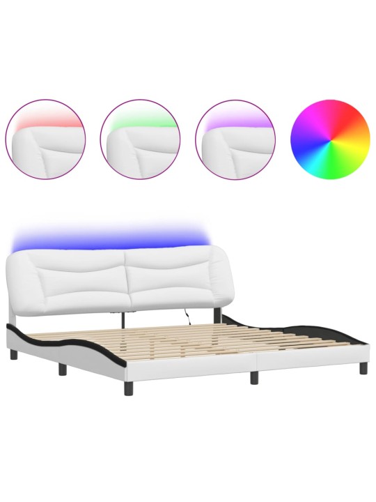 Gultas rāmis ar led, balts un melns, 200x200 cm, mākslīgā āda