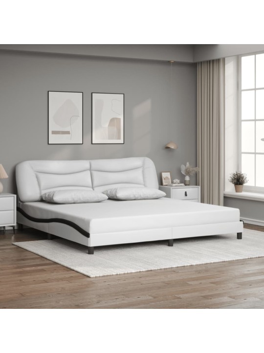 Gultas rāmis ar led, balts un melns, 200x200 cm, mākslīgā āda
