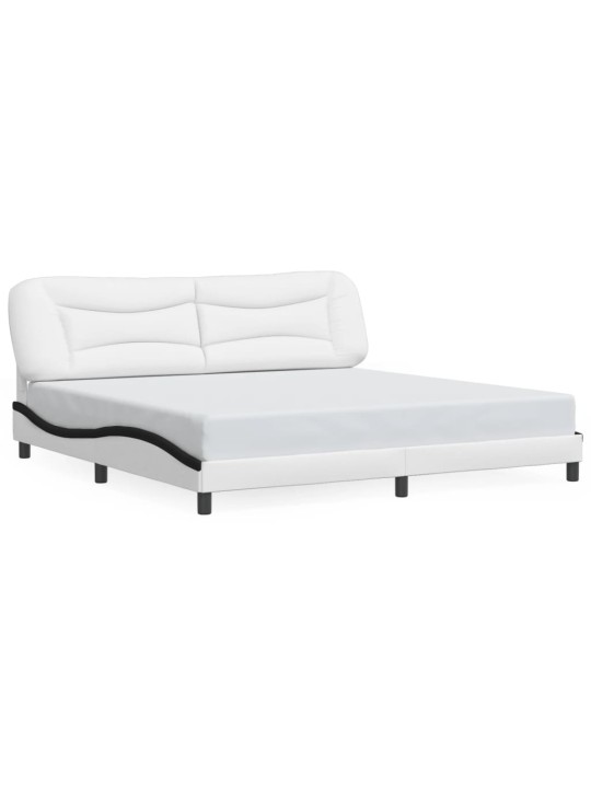 Gultas rāmis ar led, balts un melns, 200x200 cm, mākslīgā āda