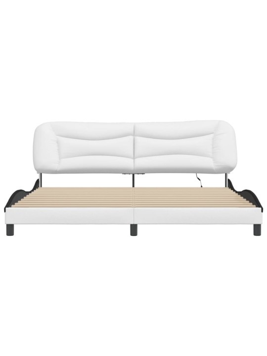 Gultas rāmis ar led, balts un melns, 200x200 cm, mākslīgā āda