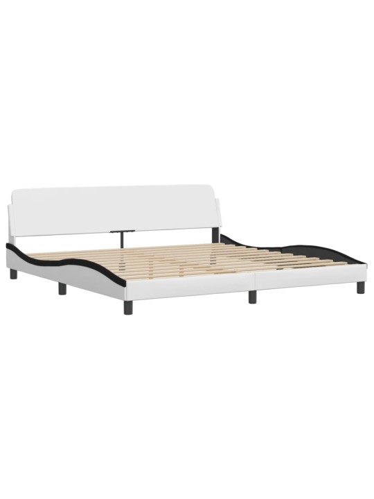 Gultas rāmis ar led, balts un melns, 200x200 cm, mākslīgā āda