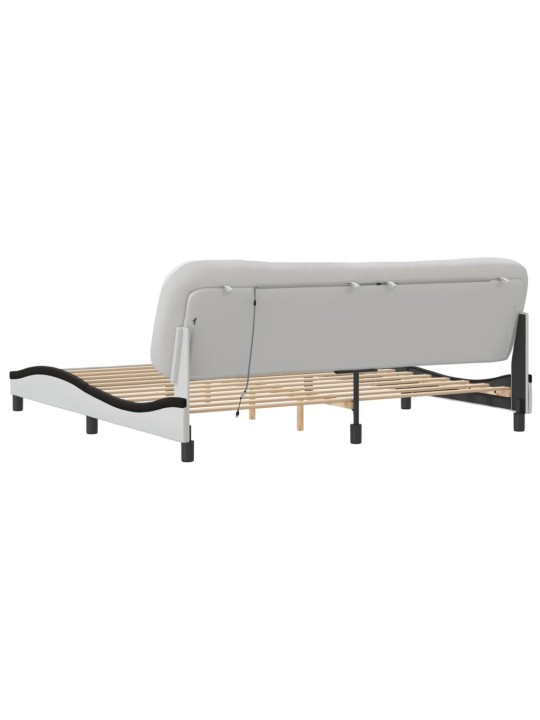Gultas rāmis ar led, balts un melns, 200x200 cm, mākslīgā āda