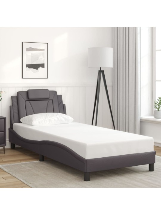 Gultas rāmis ar led, pelēks, 80x200 cm, mākslīgā āda