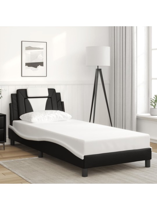 Gultas rāmis ar led, melns un balts, 80x200 cm, mākslīgā āda