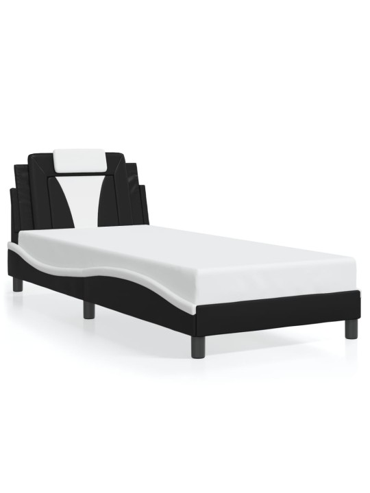 Gultas rāmis ar led, melns un balts, 80x200 cm, mākslīgā āda