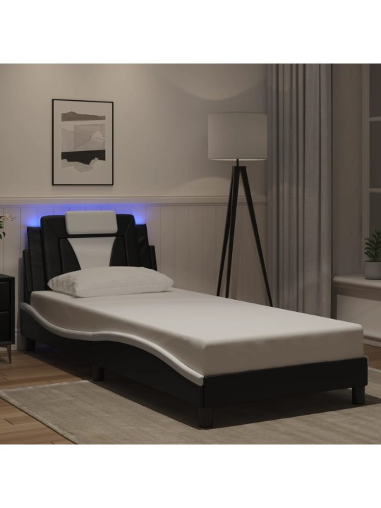 Gultas rāmis ar led, melns un balts, 80x200 cm, mākslīgā āda