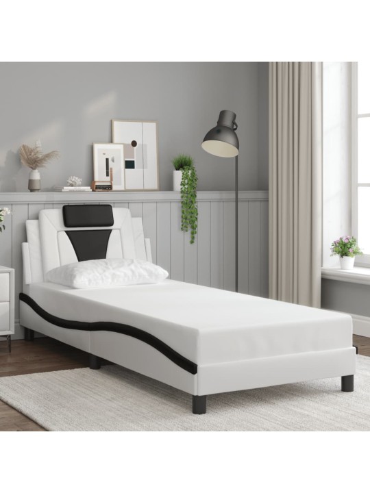 Gultas rāmis ar led, balts un melns, 80x200 cm, mākslīgā āda