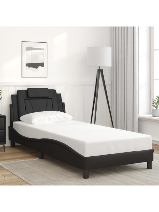 Gultas rāmis ar led, melns, 90x190 cm, mākslīgā āda