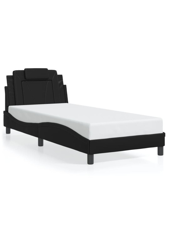 Gultas rāmis ar led, melns, 90x190 cm, mākslīgā āda