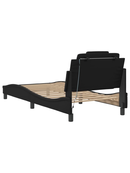 Gultas rāmis ar led, melns, 90x190 cm, mākslīgā āda