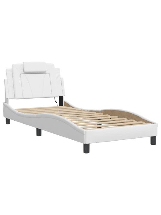 Gultas rāmis ar LED, balts, 90x190 cm, mākslīgā āda