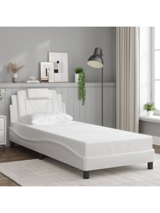 Gultas rāmis ar LED, balts, 90x190 cm, mākslīgā āda