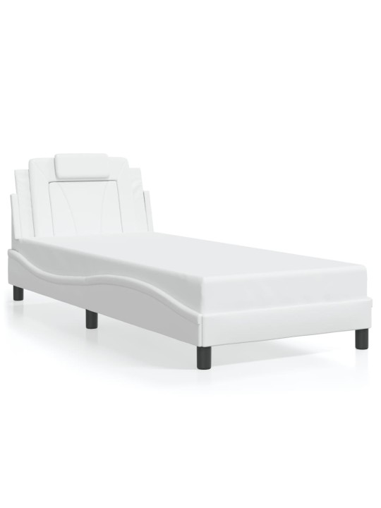 Gultas rāmis ar LED, balts, 90x190 cm, mākslīgā āda
