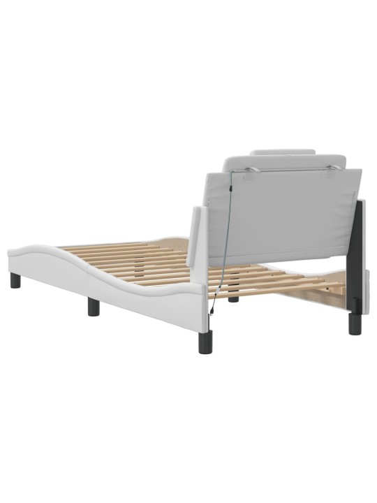 Gultas rāmis ar LED, balts, 90x190 cm, mākslīgā āda