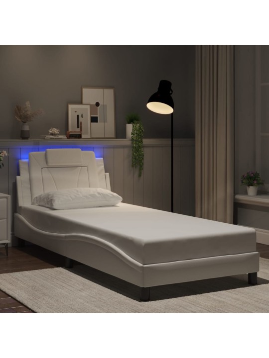 Gultas rāmis ar LED, balts, 90x190 cm, mākslīgā āda