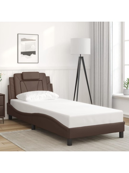 Gultas rāmis ar led, brūns, 90x190 cm, mākslīgā āda