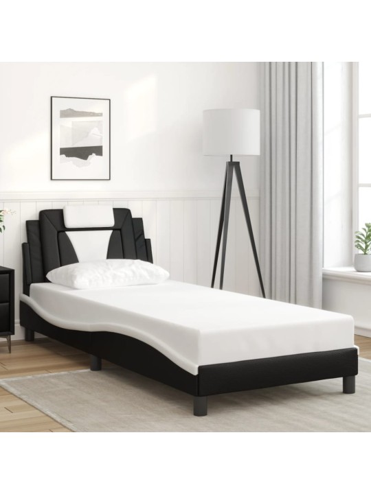 Gultas rāmis ar led, melns un balts, 90x190 cm, mākslīgā āda