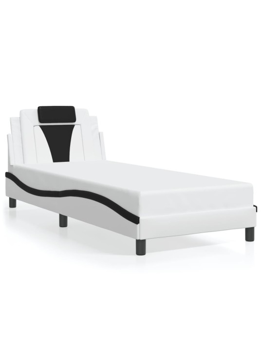 Gultas rāmis ar led, balts un melns, 90x190 cm, mākslīgā āda