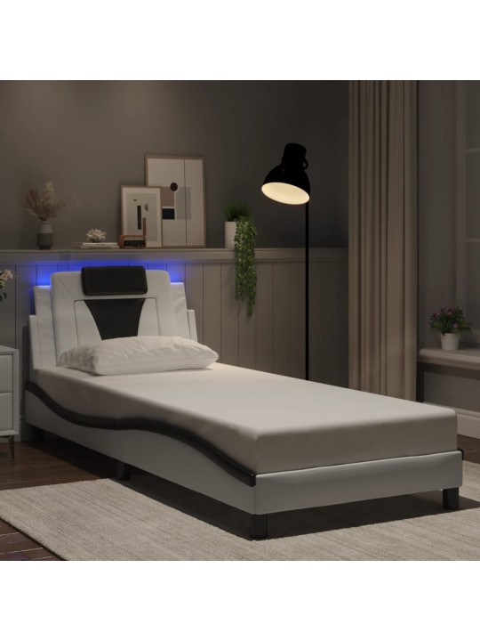 Gultas rāmis ar led, balts un melns, 90x190 cm, mākslīgā āda