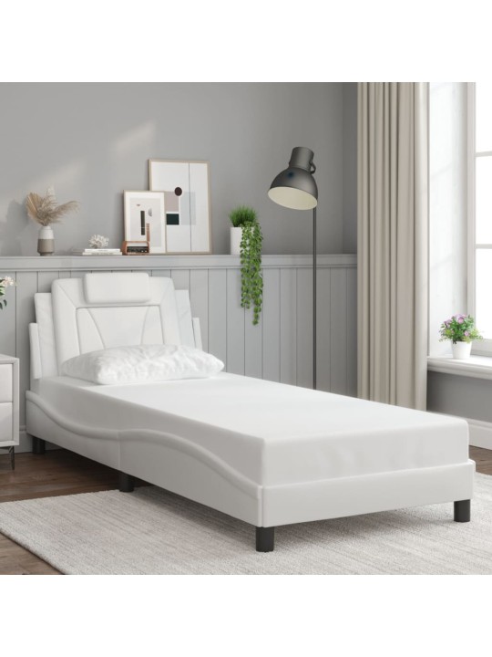 Gultas rāmis ar LED, balts, 90x200 cm, mākslīgā āda