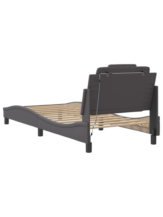 Gultas rāmis ar LED, pelēks, 90x200 cm, mākslīgā āda