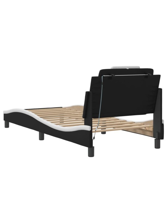 Gultas rāmis ar led, melns un balts, 90x200 cm, mākslīgā āda