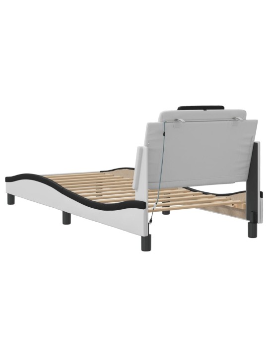 Gultas rāmis ar LED, balts un melns, 90x200 cm, mākslīgā āda